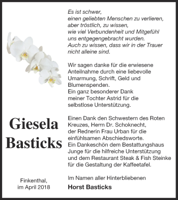 Traueranzeige von Giesela Basticks von Mecklenburger Schweiz