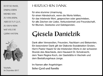 Traueranzeige von Giesela Danielzik von Mecklenburger Schweiz