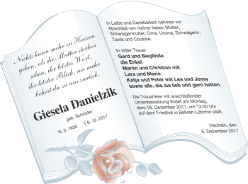 Traueranzeige von Giesela Danielzik von Mecklenburger Schweiz