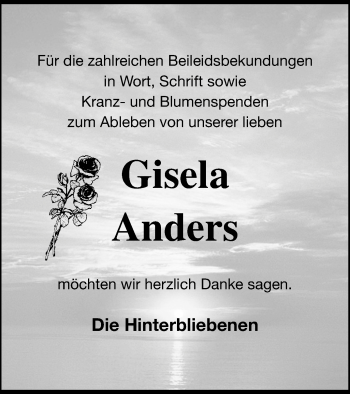 Traueranzeige von Gisela Anders von Müritz-Zeitung