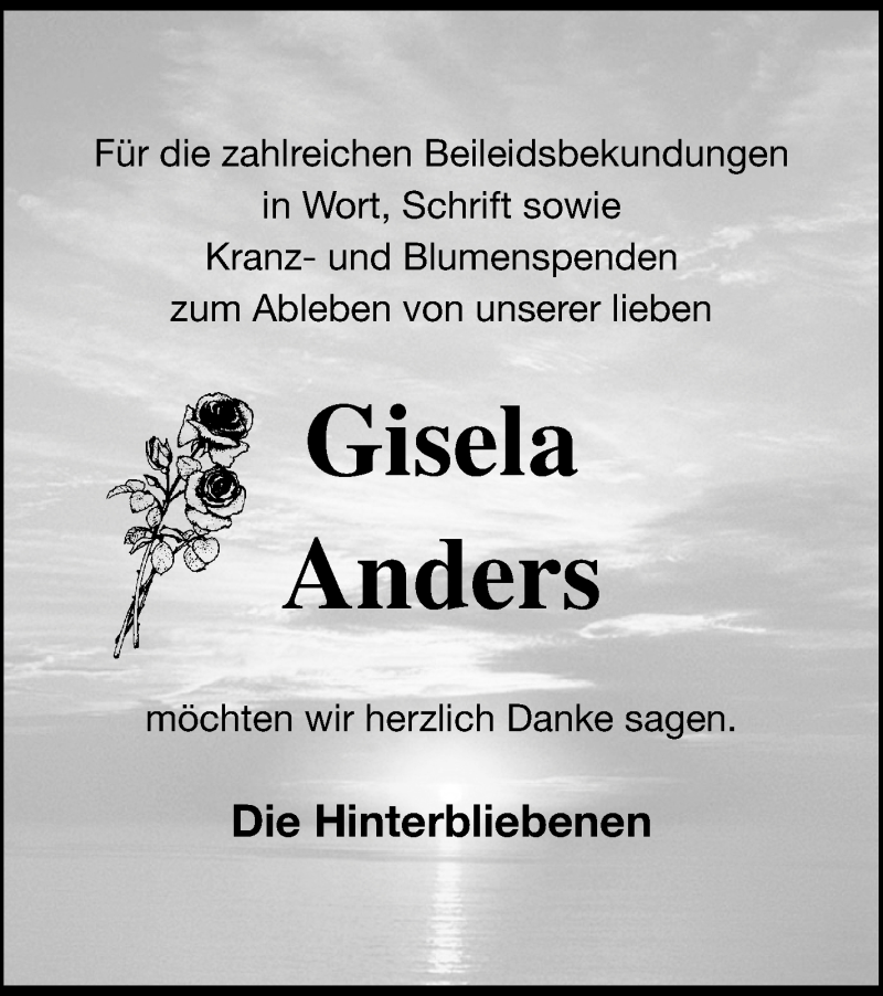  Traueranzeige für Gisela Anders vom 18.04.2018 aus Müritz-Zeitung