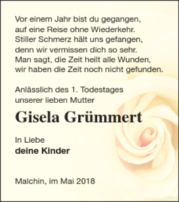 Traueranzeige von Gisela Grümmert von Mecklenburger Schweiz