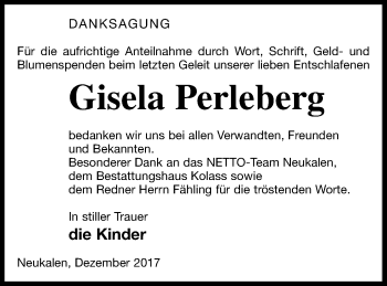 Traueranzeige von Gisela Perleberg von Mecklenburger Schweiz