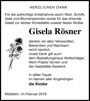 Traueranzeige von Gisela Rösner von Templiner Zeitung