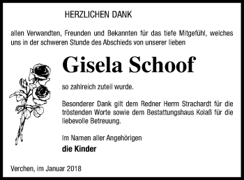 Traueranzeige von Gisela Schoof von Demminer Zeitung