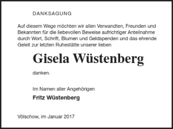 Traueranzeige von Gisela Wüstenberg von Vorpommern Kurier