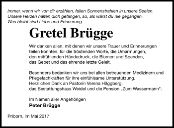 Traueranzeige von Gretel Brügge von Müritz-Zeitung