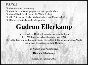 Traueranzeige von Gudrun Ellerkamp von Müritz-Zeitung
