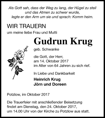 Traueranzeige von Gudrun Krug von Prenzlauer Zeitung