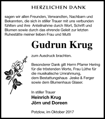 Traueranzeige von Gudrun Krug von Prenzlauer Zeitung