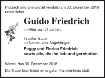 Traueranzeige von Guido Friedrich von Müritz-Zeitung