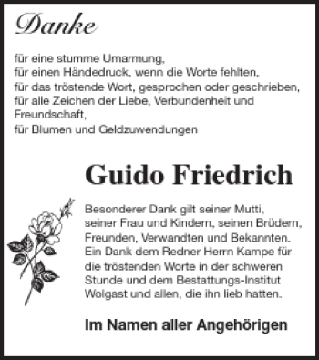 Traueranzeige von Guido Friedrich von Müritz-Zeitung