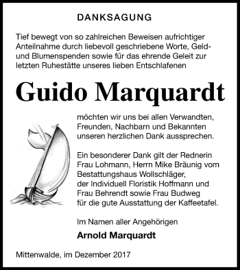 Traueranzeige von Guido Marquardt von Templiner Zeitung