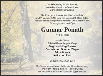 Traueranzeige von Gunnar Ponath von Haff-Zeitung