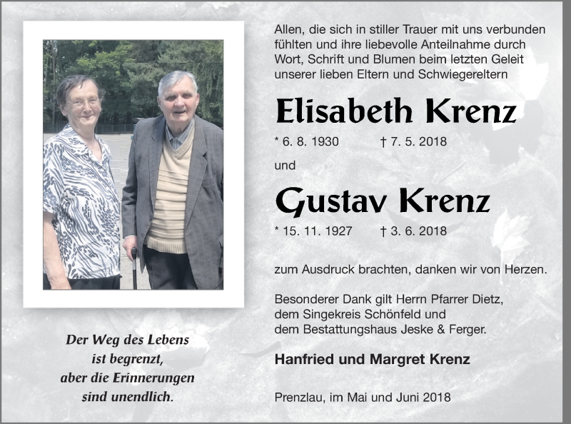  Traueranzeige für Gustav Krenz vom 30.06.2018 aus Prenzlauer Zeitung