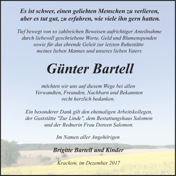 Traueranzeige von Günter Bartell von Pasewalker Zeitung