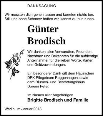 Traueranzeige von Günter Brodisch von Neubrandenburger Zeitung