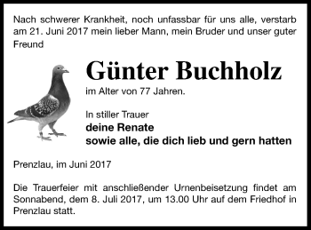 Traueranzeige von Günter Buchholz von Prenzlauer Zeitung