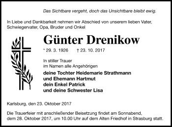 Traueranzeige von Günter Drenikow von Pasewalker Zeitung