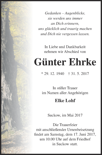 Traueranzeige von Günter Ehrke von Müritz-Zeitung