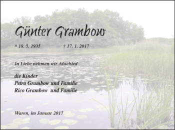 Traueranzeige von Günter Grambow von Müritz-Zeitung