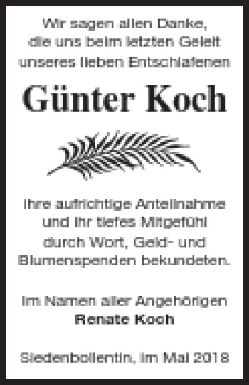 Traueranzeige von Günter Koch von Neubrandenburger Zeitung