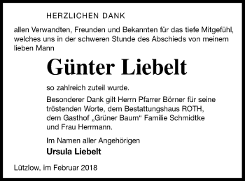 Traueranzeige von Günter Liebelt von Prenzlauer Zeitung