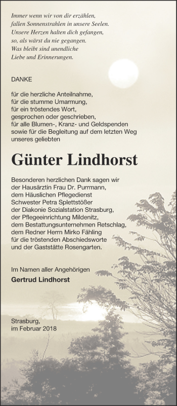 Traueranzeige von Günter Lindhorst von Pasewalker Zeitung