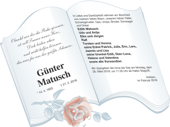 Traueranzeige von Günter Matusch von Vorpommern Kurier