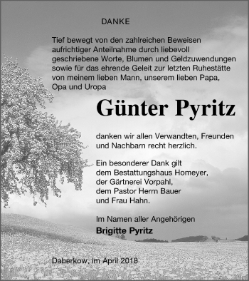 Traueranzeige von Günter Pyritz von Vorpommern Kurier