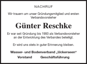 Traueranzeige von Günter Reschke von Prenzlauer Zeitung