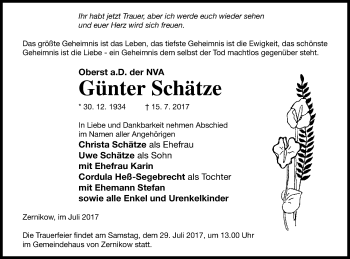 Traueranzeige von Günter Schätze von Prenzlauer Zeitung