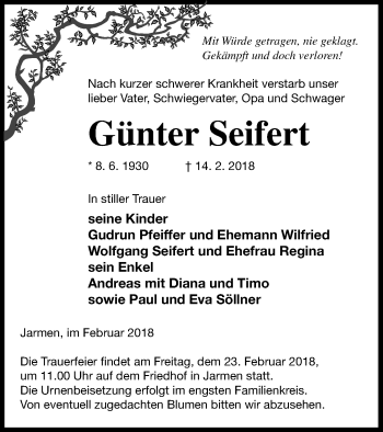 Traueranzeige von Günter Seifert von Vorpommern Kurier