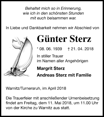 Traueranzeige von Günter Sterz von Prenzlauer Zeitung