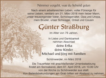 Traueranzeige von Günter Straßburg von Prenzlauer Zeitung