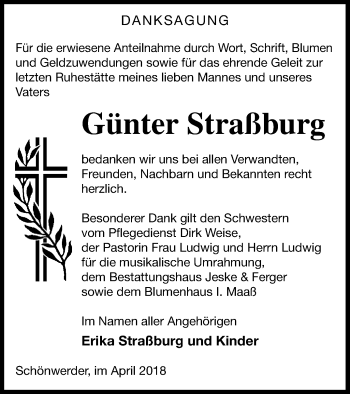 Traueranzeige von Günter Straßburg von Prenzlauer Zeitung