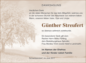 Traueranzeige von Günther Streufert von Mecklenburger Schweiz