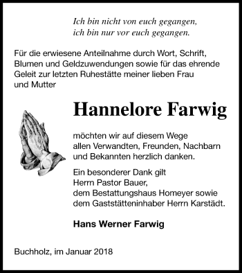 Traueranzeige von Hannelore Farwig von Vorpommern Kurier