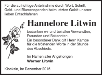 Traueranzeige von Hannelore Litwin von Müritz-Zeitung