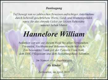 Traueranzeige von Hannelore William von Pasewalker Zeitung