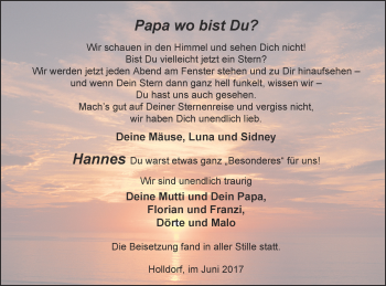 Traueranzeige von Hannes  von Neubrandenburger Zeitung