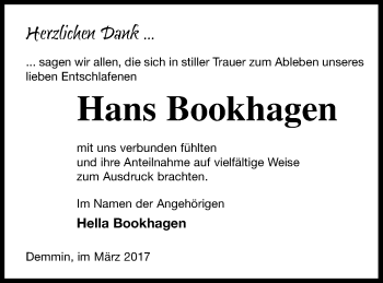 Traueranzeige von Hans Bookhagen von Demminer Zeitung