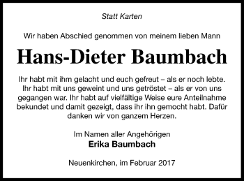 Traueranzeige von Hans-Dieter Baumbach von Neubrandenburger Zeitung