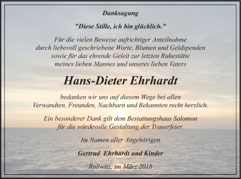 Traueranzeige von Hans-Dieter Ehrhardt von Pasewalker Zeitung