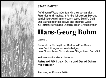 Traueranzeige von Hans-Georg Bohm von Templiner Zeitung