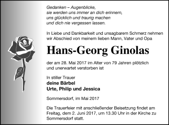 Traueranzeige von Hans-Georg Ginolas von Pasewalker Zeitung