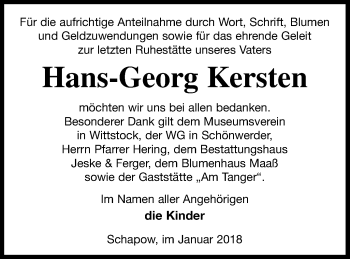 Traueranzeige von Hans-Georg Kersten von Prenzlauer Zeitung