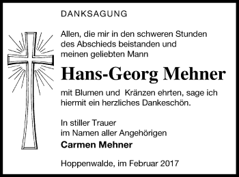 Traueranzeige von Hans-Georg Mehner von Haff-Zeitung