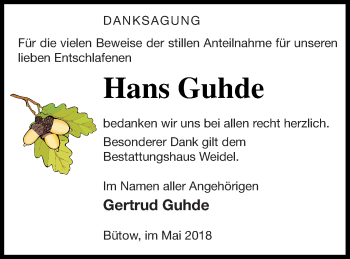 Traueranzeige von Hans Guhde von Müritz-Zeitung