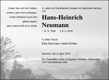 Traueranzeige von Hans-Heinrich Neumann von Demminer Zeitung